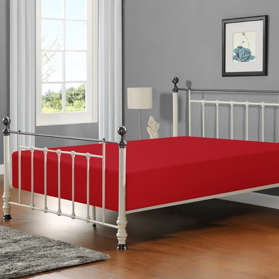 Flxxie 1800 Thread Count Brushed Microfiber Fitted Sheet with 15" Pocket, Twin Extra Long, Red
