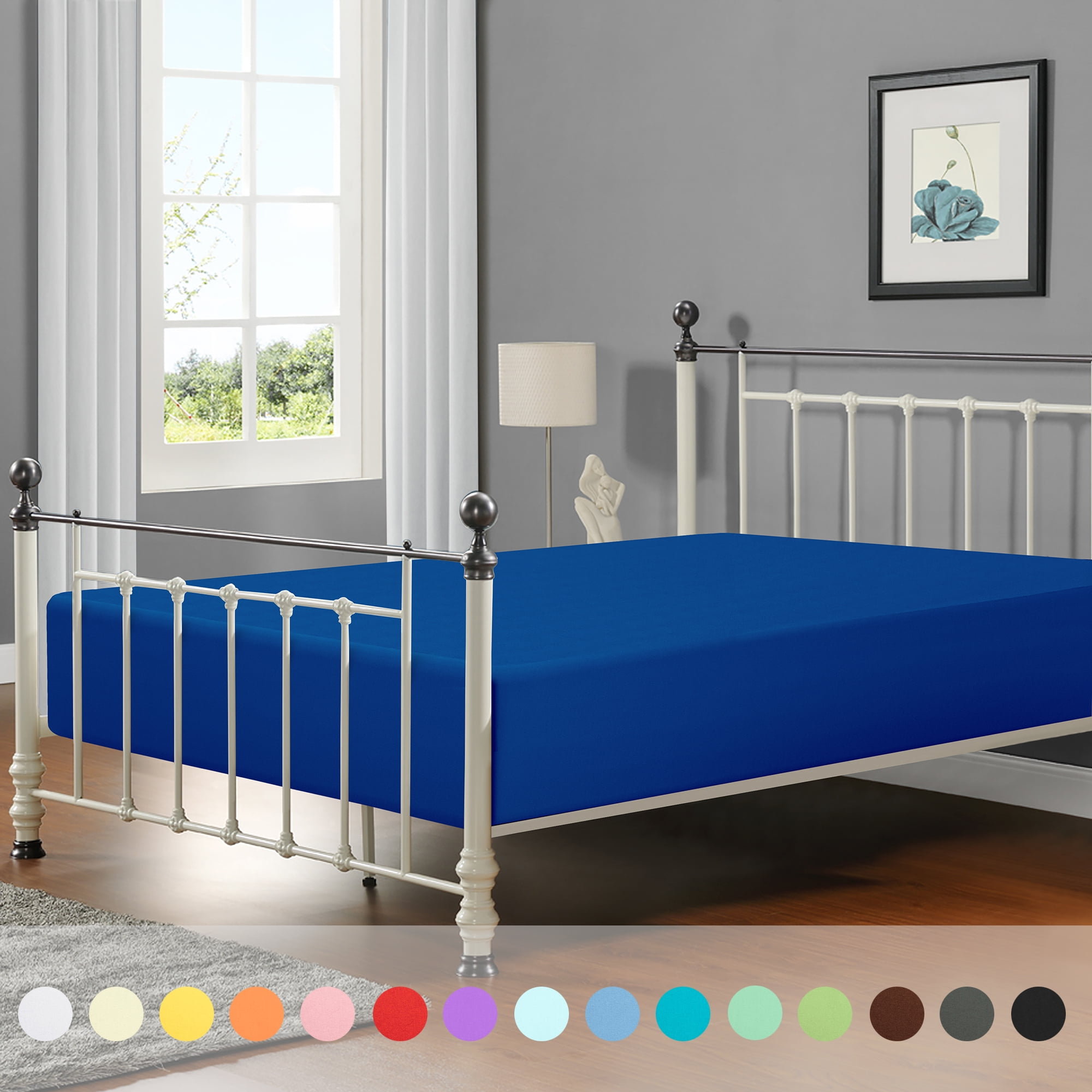 "Flxxie 1800 Thread Count Deep Blue Microfiber Fitted Sheet with 15"" Pocket, Twin Size