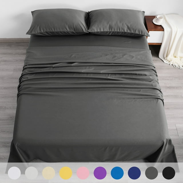 Flxxie 1800 Thread Count Microfiber Sheet Set, Super Soft Bed Sheets, Dark Gray, Twin, 3 Piece