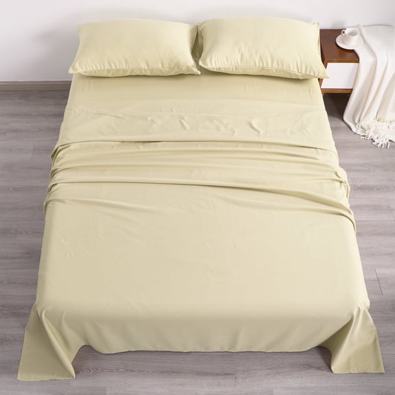 Flxxie 1800 Thread Count Microfiber Sheet Set, Super Soft Bed Sheets, Khaki, Full, 4 Piece
