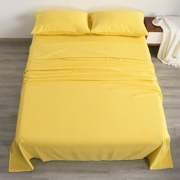 Flxxie 1800 Thread Count Microfiber Sheet Set, Super Soft Bed Sheets, Yellow, California King, 4 Piece