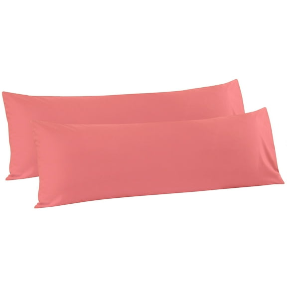 Flxxie 2 Pack 100% Brushed Microfiber Body Pillow Covers, Ultra Soft and Cozy Full Body Pillowcases for Adults, 20" x 54", Coral Pink (Not Include Body Pillow)
