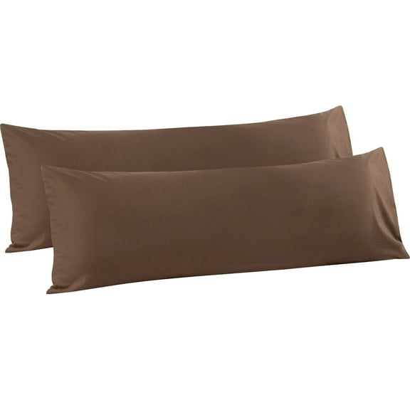 Flxxie 2 Pack 100% Brushed Microfiber Body Pillow Covers, Ultra Soft and Cozy Full Body Pillowcases for Adults, 20" x 54", Coffee (Not Include Body Pillow)