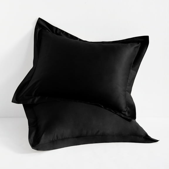 Flxxie 2 Pack 500 Thread Count Cotton Sateen Pillow Shams 20"x30" with 2" Flange, Queen, Black