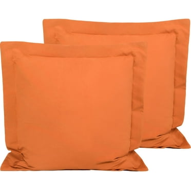 Flxxie 2 Pack Microfiber Euro Pillow Shams, Ultra Soft European Throw Pillow Covers, Decorative Square Pillow Cases, 26" x 26", Orange