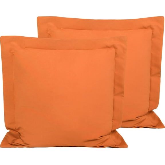Flxxie 2 Pack Microfiber Euro Pillow Shams, Ultra Soft European Throw Pillow Covers, Decorative Square Pillow Cases, 26" x 26", Orange