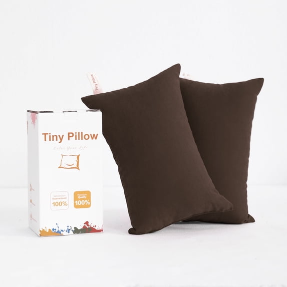 Flxxie 2 Pack Microfiber Tiny Pillows, Ultra Soft Machine Washable Mini Pillows for Toddler, Travel, Pets, 11"x7", Chocolate