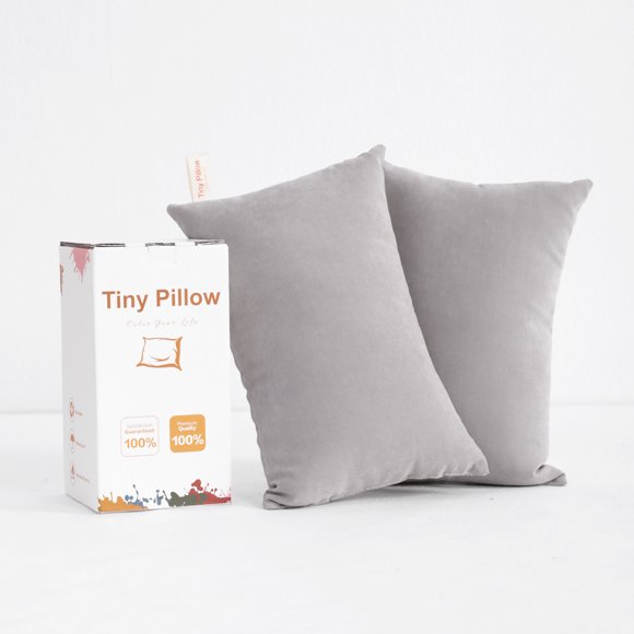 Flxxie 2 Pack Microfiber Tiny Pillows, Ultra Soft Machine Washable Mini Pillows for Toddler, Travel, Pets, 11"x7", Light Gray