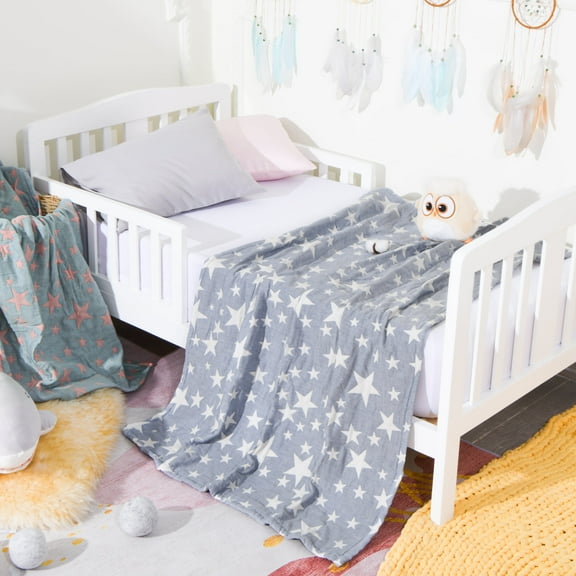 Flxxie 3 Layer Cotton Muslin Baby Blanket, Super Soft Receiving Blanket Unisex, Blue Star, 30"x40"