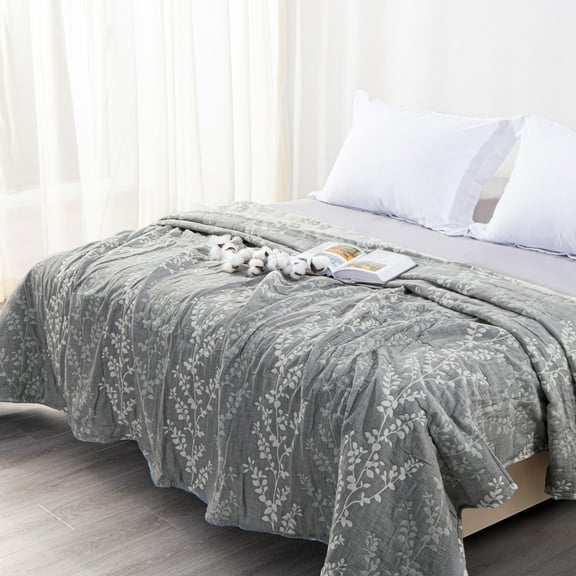 Flxxie 3 Layers Cotton Muslin Bed Blanket, Ultra Soft Breathable for All Season, Tree, Twin, 68x92 inches