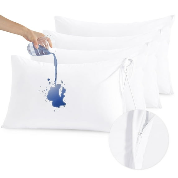 Flxxie 4 Pack Toddler Waterproof Pillow Protectors with Hidden Quiet Zipper, 13"x18", White