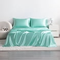 thumbnail image 1 of Flxxie 4 Pieces California King Silky Satin Sheet Set for Hair and Skin, Includes Flat Sheet, Deep Pocket Fitted Sheet and Pillowcases, Light Blue, 1 of 6