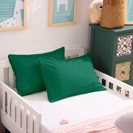 Flxxie 500 Count Egyptian Cotton Toddler Pillowcases, Ultra soft Travel Pillow Covers with Envelope Closure for Boys and Girls, Dark Green, 13" x 18", 2 Pack