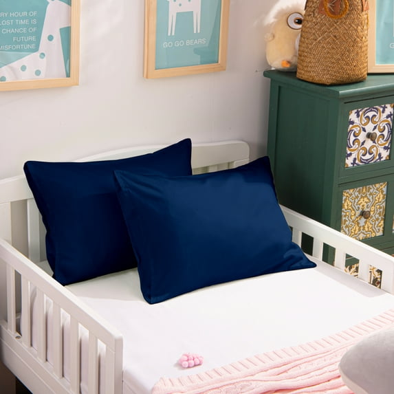 Flxxie 500 Count Egyptian Cotton Toddler Pillowcases, Ultra soft Travel Pillow Covers with Envelope Closure for Boys and Girls, Navy Blue, 13" x 18", 2 Pack