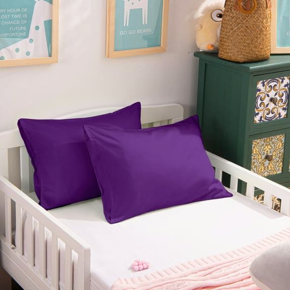 Flxxie 500 Count Egyptian Cotton Toddler Pillowcases, Ultra soft Travel Pillow Covers with Envelope Closure for Boys and Girls, Purple, 13" x 18", 2 Pack