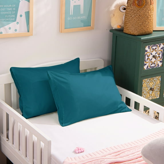 Flxxie 500 Count Egyptian Cotton Toddler Pillowcases, Ultra soft Travel Pillow Covers with Envelope Closure for Boys and Girls, Slate Blue, 13" x 18", 2 Pack