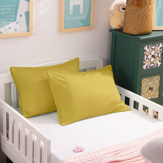 Flxxie 500 Count Egyptian Cotton Toddler Pillowcases, Ultra soft Travel Pillow Covers with Envelope Closure for Boys and Girls, Yellow, 13" x 18", 2 Pack