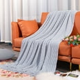 thumbnail image 1 of Flxxie Acrylic Knitted Throw Blanket with Decorative Tassel Couch Bed Sofa, 51" x 67", Gray, 1 of 5