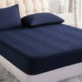 thumbnail image 1 of Flxxie Full Size Breathable Quilted Waterproof Mattress Protector with Deep Pocket, Easy Care Fitted Mattress Pad Cover, 54" x 75", Navy Blue, 1 of 5