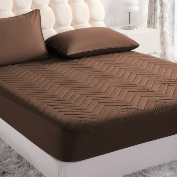 Flxxie King Size Breathable Quilted Waterproof Mattress Protector with Deep Pocket, Easy Care Fitted Mattress Pad Cover, 78" x 80", Coffee