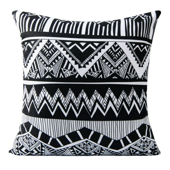 Flxxie Microfiber Decorative Throw Pillow Cover, Square Cushion Case for Bed Sofa Couch, 18" x 18", Black and White Pattern