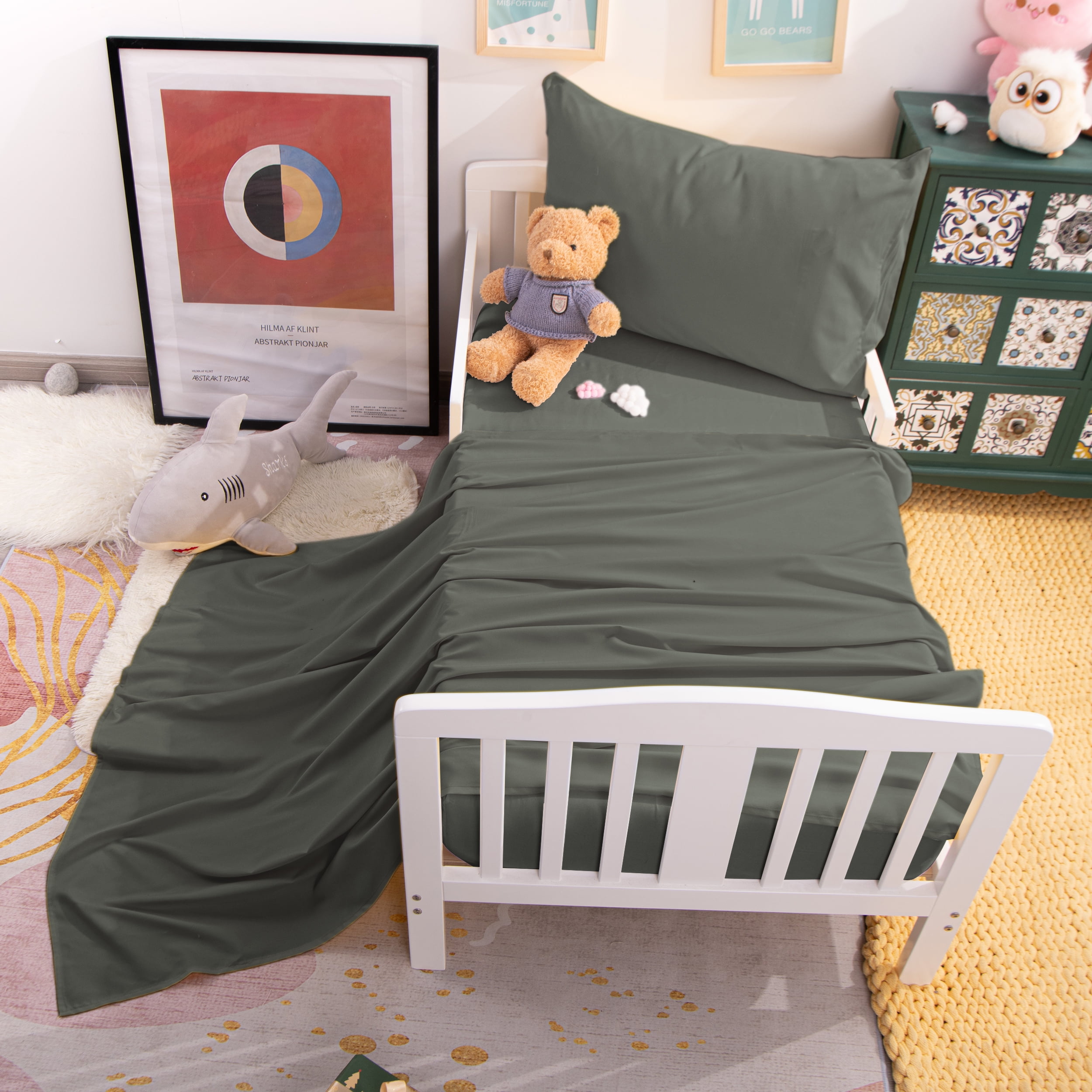 Flxxie Microfiber Toddler Sheet Set, Soft Crib Fitted Sheet Flat Sheet and Envelope Pillowcase, Baby Bedding Sheet & Pillowcase Sets, Dark Gray, 3 Piece
