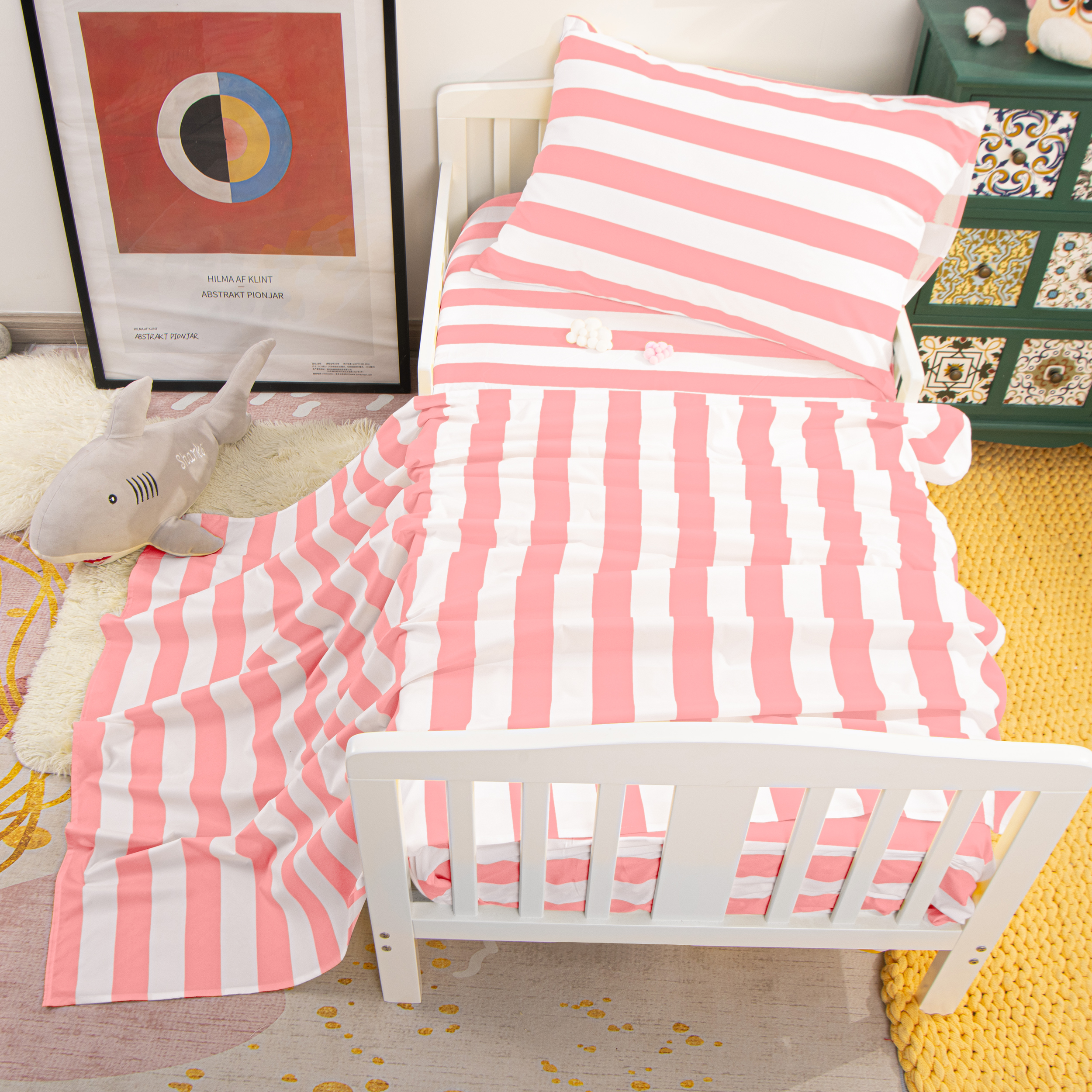 Flxxie Microfiber Toddler Sheet Set, Soft Crib Fitted Sheet Flat Sheet and Envelope Pillowcase, Baby Bedding Sheet & Pillowcase Sets, Pink Stripe, 3 Piece