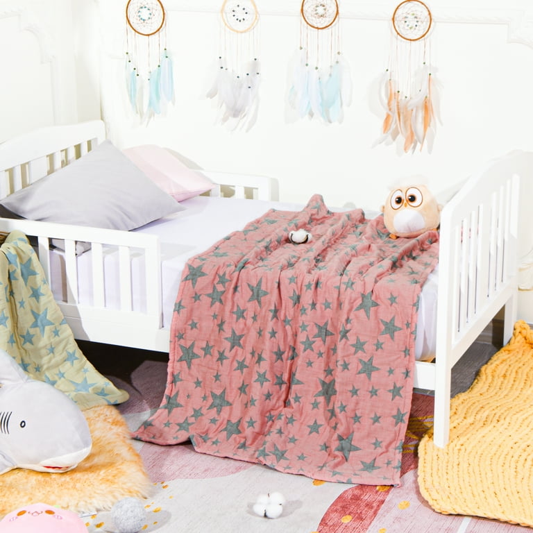 Flxxie Muslin Cotton 3 Layer Toddler Blanket Super Soft Baby Blanket Lightweight Crib Blanket for Boys and Grils Red and Gray Star 30x40 inches Walmart