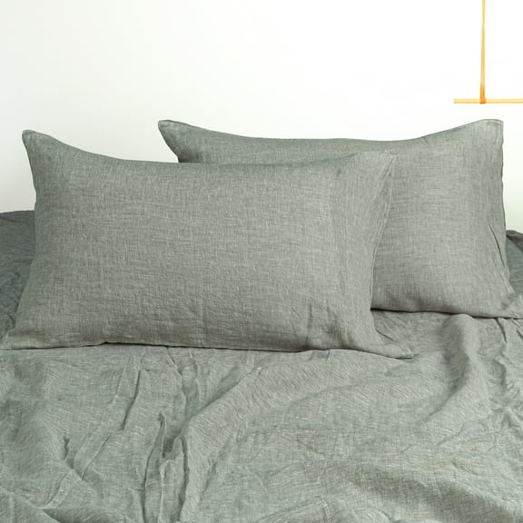 Flxxie Queen Natural Linen Yarn Dyed Pillowcase Set of 2, Breathable and Lightweight Washed Pillow Cases, 20" x 30", Dark Gray
