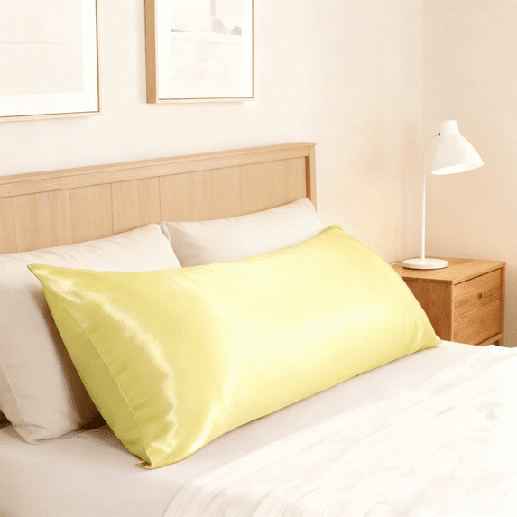 Flxxie Satin Body Pillow Cover - Ultra Soft Cooling 20"x54" Pillowcase for Hair & Skin, Anti Wrinkle - Envelope Closure - 1 Pack - Light Yellow