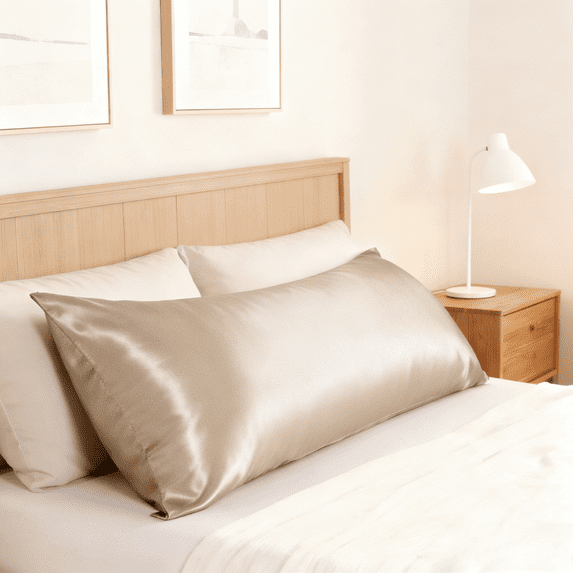 Flxxie Satin Body Pillow Cover - Ultra Soft Cooling 20"x54" Pillowcase for Hair & Skin, Anti Wrinkle - Envelope Closure - 1 Pack - Taupe