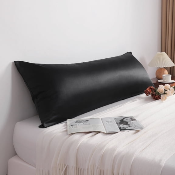 Flxxie Soft Cooling Body Pillowcase Cover Satin Silky Hidden Zipper 20x54 Black