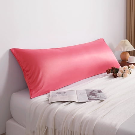 Flxxie Soft Cooling Body Pillowcase Cover Satin Silky Hidden Zipper 20x54 Coral Pink