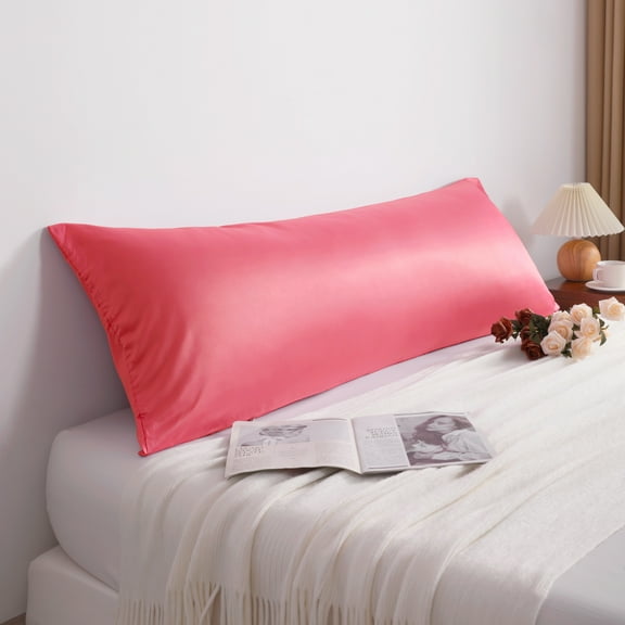 Flxxie Satin Silky Slip Cooling Body Pillowcase, Body Pillow Cover with Hidden Zipper, 20x54 Inches, Coral Pink