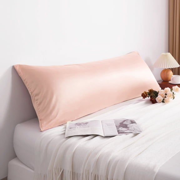 Flxxie Soft Cooling Body Pillowcase Cover Satin Silky Hidden Zipper 20x54 Pink