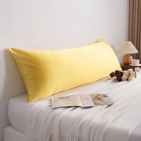 Flxxie Soft Cooling Body Pillowcase Cover Satin Silky Hidden Zipper 20x54 Yellow