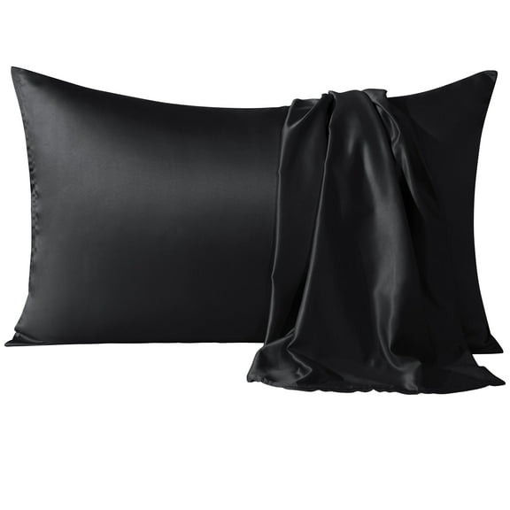 Flxxie Satin Pillowcases with Hidden Zipper for Hair and Skin, Breathable Cooling Pillow Cases, Black, Standard 20"X26", 2 Pack