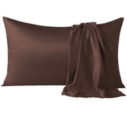 Flxxie Satin Pillowcases with Hidden Zipper for Hair and Skin, Breathable Cooling Pillow Cases, Chocolate, Standard 20"X26", 2 Pack