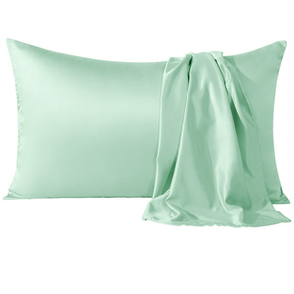 Flxxie Satin Pillowcases with Hidden Zipper for Hair and Skin, Breathable Cooling Pillow Cases, Cyan, King 20"X36", 2 Pack