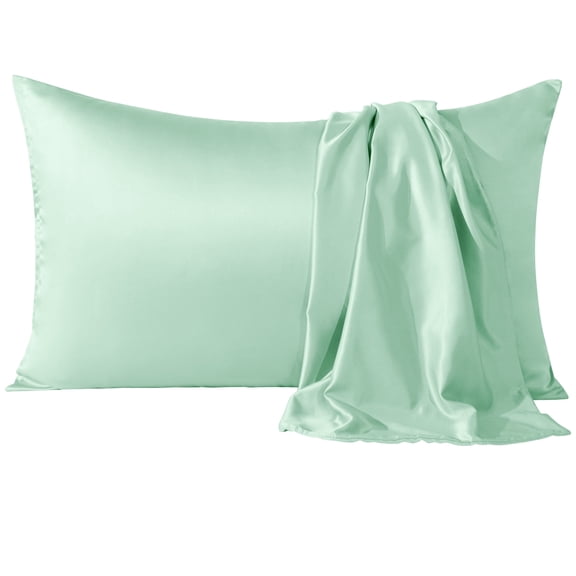 Flxxie Satin Pillowcases with Hidden Zipper for Hair and Skin, Breathable Cooling Pillow Cases, Cyan, Standard 20"X26", 2 Pack