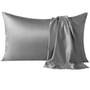 Flxxie Satin Pillowcases with Hidden Zipper for Hair and Skin, Breathable Cooling Pillow Cases, Dark Gray, King 20"X36", 2 Pack