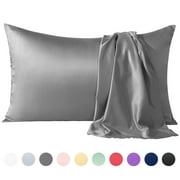 Flxxie Satin Pillowcases with Hidden Zipper for Hair and Skin, Breathable Cooling Pillow Cases, Dark Gray, Standard 20"X26", 2 Pack