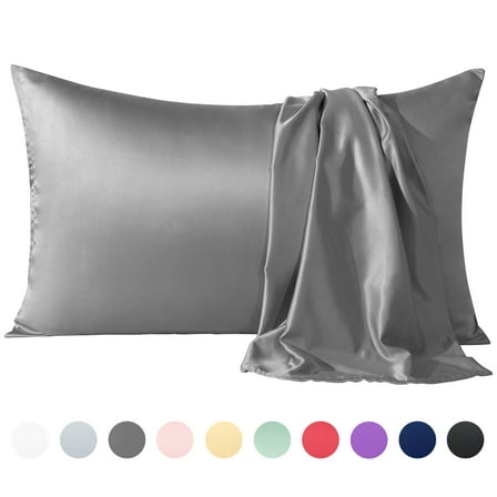 Flxxie Satin Pillowcases with Hidden Zipper for Hair and Skin, Breathable Cooling Pillow Cases, Dark Gray, Standard 20"X26", 2 Pack