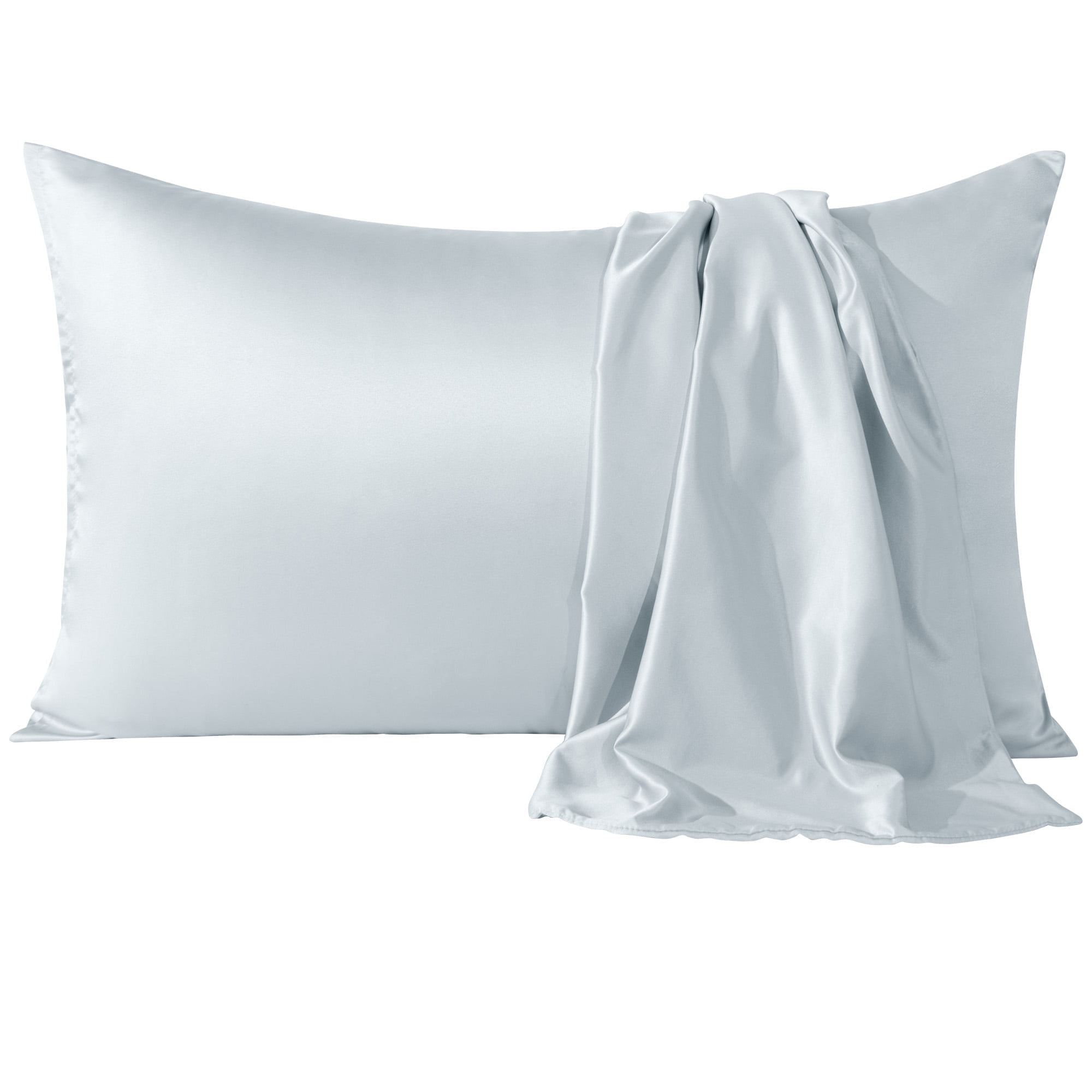 Flxxie Satin Pillowcases with Hidden Zipper for Hair and Skin, Breathable Cooling Pillow Cases, Gray, Standard 20"X26", 2 Pack