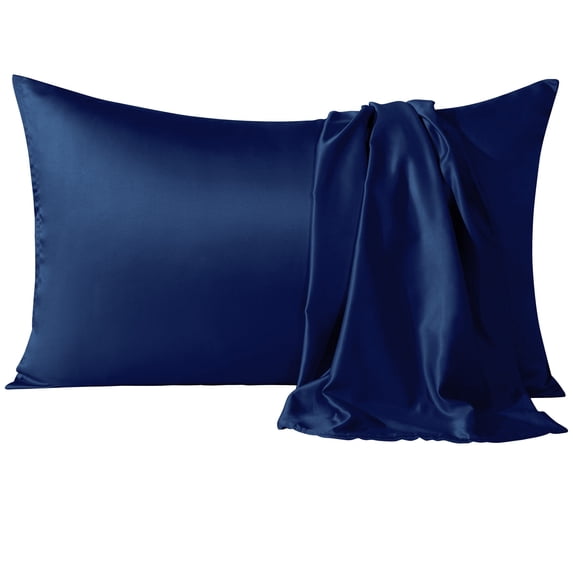 Flxxie Satin Pillowcases with Hidden Zipper for Hair and Skin, Breathable Cooling Pillow Cases, Navy Blue, King 20"X36", 2 Pack