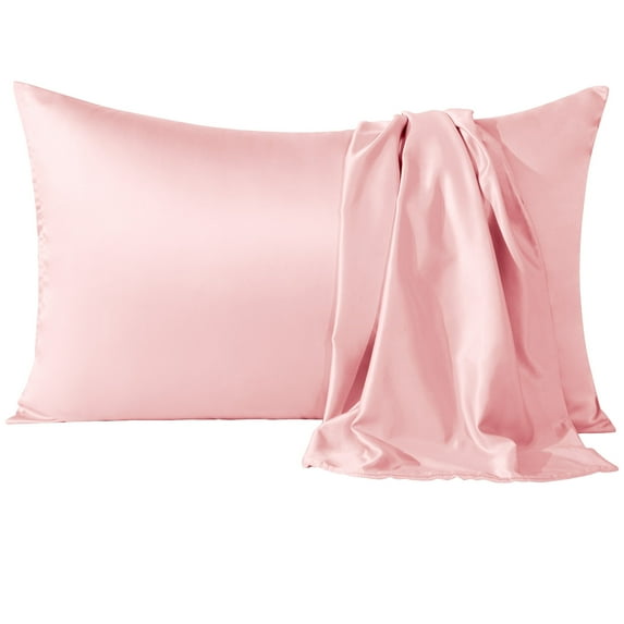 Flxxie Satin Pillowcases with Hidden Zipper for Hair and Skin, Breathable Cooling Pillow Cases, Pink, King 20"X36", 2 Pack