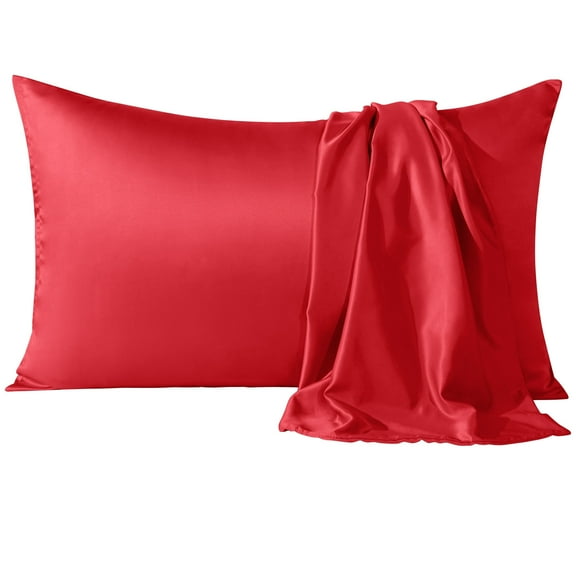 Flxxie Satin Pillowcases with Hidden Zipper for Hair and Skin, Breathable Cooling Pillow Cases, Red, King 20"X36", 2 Pack