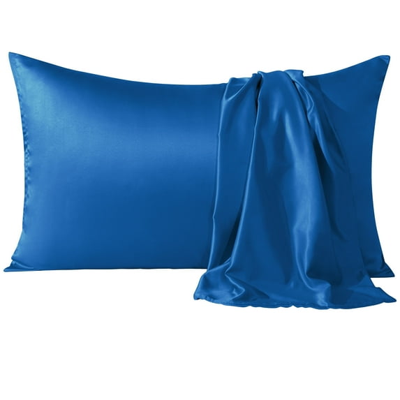 Flxxie Satin Pillowcases with Hidden Zipper for Hair and Skin, Breathable Cooling Pillow Cases, Royal Blue, Queen 20"X30", 2 Pack