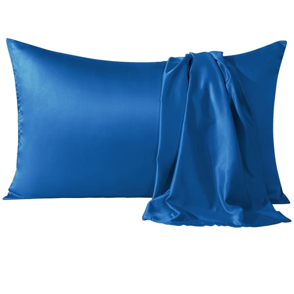 Flxxie Satin Pillowcases with Hidden Zipper for Hair and Skin, Breathable Cooling Pillow Cases, Royal Blue, Standard 20"X26", 2 Pack