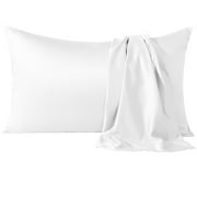 Flxxie Satin Pillowcases with Hidden Zipper for Hair and Skin, Breathable Cooling Pillow Cases, White, Standard 20"X26", 2 Pack